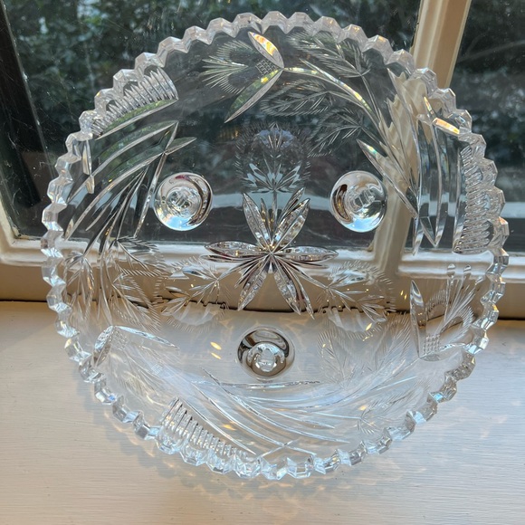 Bohemian Pre-Owned Lead Crystal Diamond Cut Footed Serving Decor Bowl 8.25”Dia - Picture 10 of 10